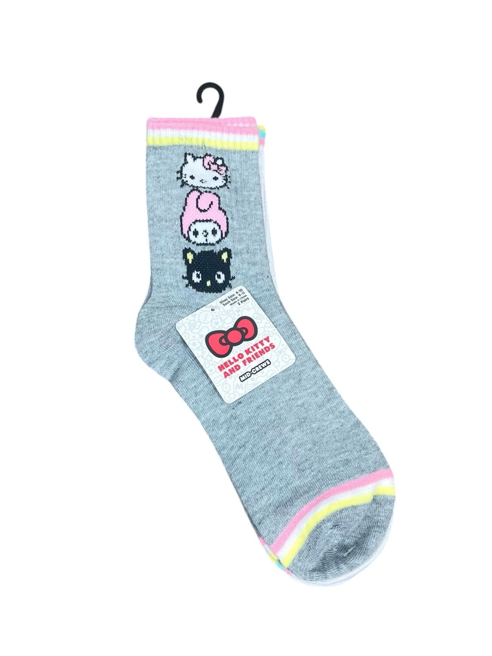 Hello Kitty & Friends Grey Crew Socks with Pastel Stripes